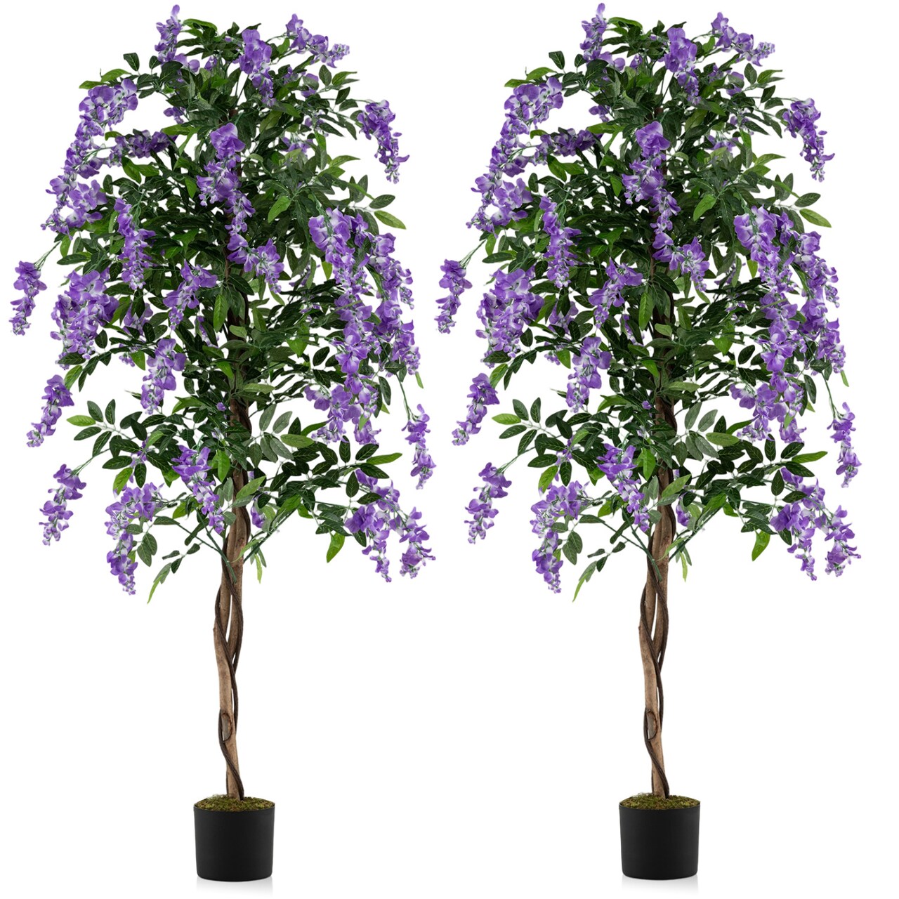 6 FT Artificial Wisteria Tree with Purple Flowers and Natural Trunk